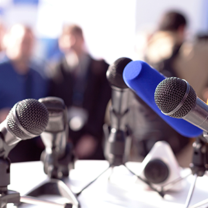 Microphones set up for a conference